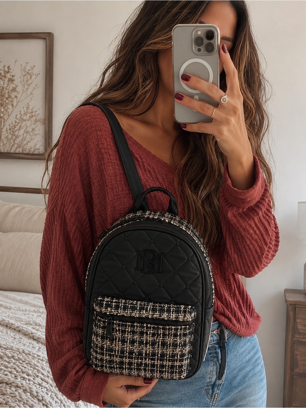 Badgley Mischka B&W Quilted Backpack NWT